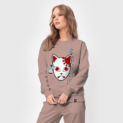 Костюм хлопковый женский Маска кицунэ - клинок рассекающий демонов, цвет: пыльно-розовый — фото 2