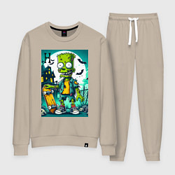 Костюм хлопковый женский Зомби Барт со скейтбордом - хэллоуин, цвет: миндальный