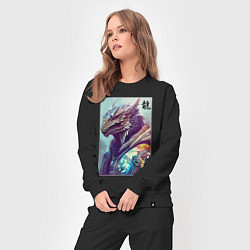 Костюм хлопковый женский Cool dragon - hieroglyph ai art, цвет: черный — фото 2