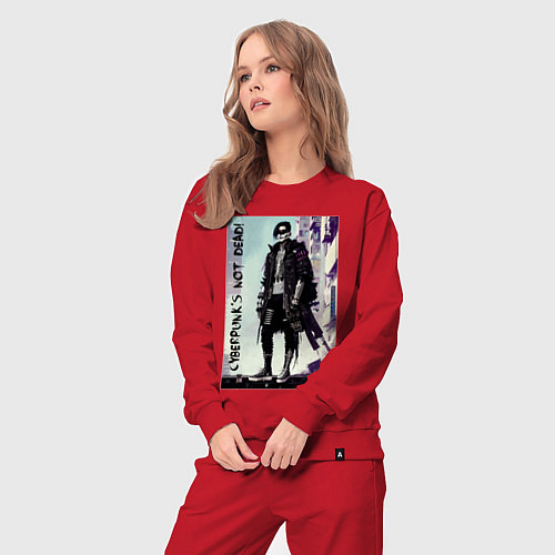 Женский костюм Cyberpunks not dead - motto ai art / Красный – фото 3