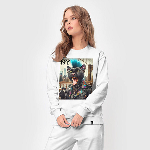 Женский костюм Чувак пантера панк с фотоаппаратом - нейросеть / Белый – фото 3