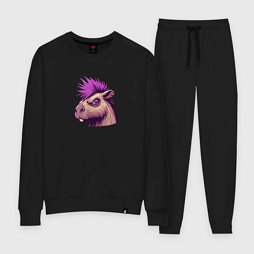 Женский костюм Панк капибара с ирокезом / Черный – фото 1