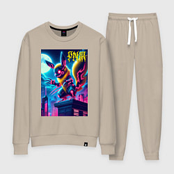 Костюм хлопковый женский Ужасный Пикачу на крыше небоскрёба - хэллоуин, цвет: миндальный