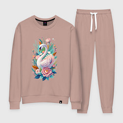 Костюм хлопковый женский Белый лебедь среди цветов, цвет: пыльно-розовый