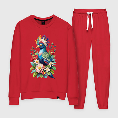 Женский костюм Красивая птица турако среди цветов / Красный – фото 1