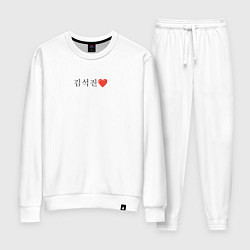 Костюм хлопковый женский BTS Kim Seok-jin иероглифами, цвет: белый