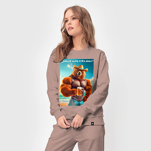 Женский костюм Медведь бодибилдер в соломенной шляпе с кружкой пи / Пыльно-розовый – фото 3