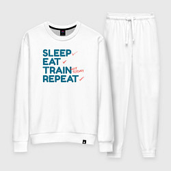 Костюм хлопковый женский Eat sleep train repeat - blue and red, цвет: белый