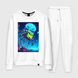 Костюм хлопковый женский Краб Губка Боб в мегаполисе - киберпанк, цвет: белый