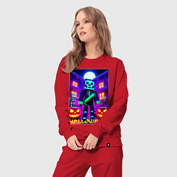 Костюм хлопковый женский Halloween and Minecraft - neon collaboration, цвет: красный — фото 2