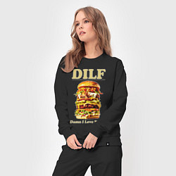 Костюм хлопковый женский DILF damn I love foods, цвет: черный — фото 2