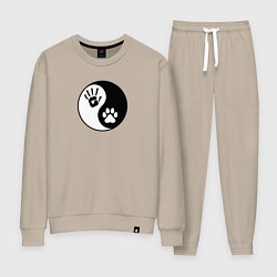 Костюм хлопковый женский Инь ян символ квадробика, цвет: миндальный