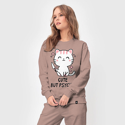 Женский костюм Cute but psycho - cat / Пыльно-розовый – фото 3