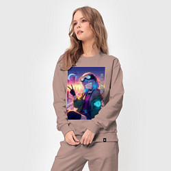 Костюм хлопковый женский Кибер Марин - коллаба, цвет: пыльно-розовый — фото 2