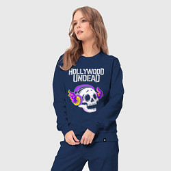 Костюм хлопковый женский Hollywood Undead - неоновый череп, цвет: тёмно-синий — фото 2