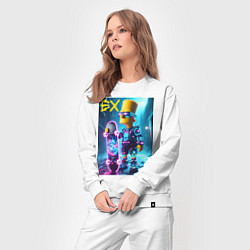 Костюм хлопковый женский Скейтбордист Барт Симпсон в ночном городе под дожд, цвет: белый — фото 2