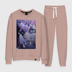 Костюм хлопковый женский Клинок рассекающий демонов Гию Томиока, цвет: пыльно-розовый