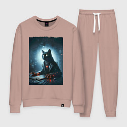 Женский костюм Кибер кот за компьютером - неоновое свечение