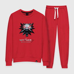Костюм хлопковый женский The Witcher logo, цвет: красный