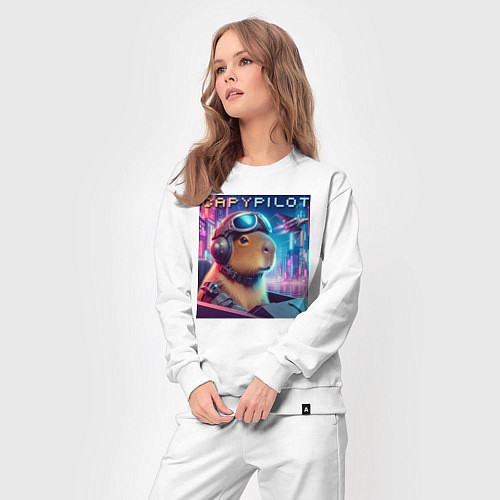 Женский костюм Capybara is a cool pilot - ai art fantasy / Белый – фото 3