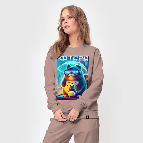 Женский костюм Которо с зонтиком - неоновое свечение / Пыльно-розовый – фото 3