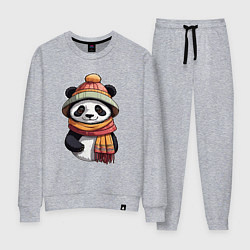 Костюм хлопковый женский Панда в шапке и шарфе, цвет: меланж