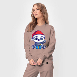 Костюм хлопковый женский Новогодняя панда, цвет: пыльно-розовый — фото 2