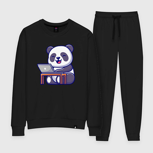 Женский костюм Весёлая панда с ноутбуком / Черный – фото 1