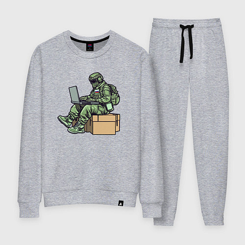 Женский костюм Российский солдат за ноутбуком / Меланж – фото 1