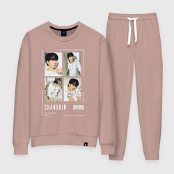 Костюм хлопковый женский Changbin stray kids cute, цвет: пыльно-розовый
