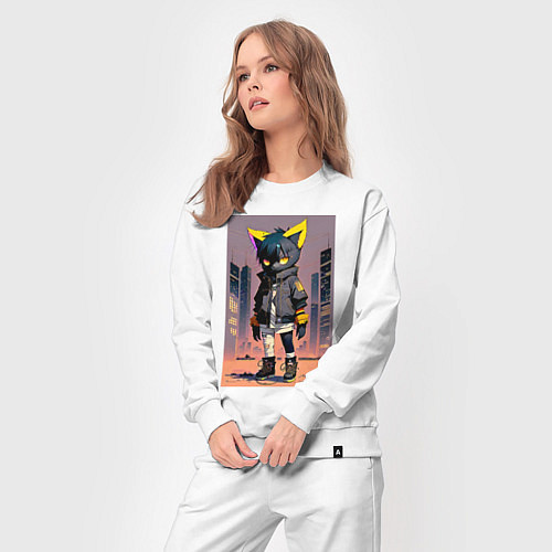 Женский костюм Уличный котёнок хулиган - нейроарт / Белый – фото 3