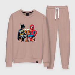 Костюм хлопковый женский Бэтмен и человек Паук пьют пиво, цвет: пыльно-розовый