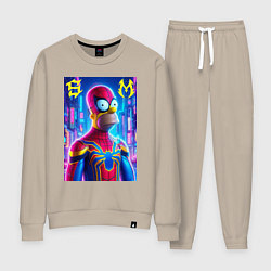 Костюм хлопковый женский Homer Simpson and Spider man - collaboration, цвет: миндальный