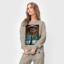 Костюм хлопковый женский Уличный кот под мокром снегом, цвет: миндальный — фото 2