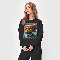 Костюм хлопковый женский Super cyber red cat - ai art fantasy, цвет: черный — фото 2