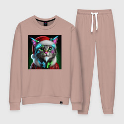 Костюм хлопковый женский Новогодний кибер котик - нейроарт, цвет: пыльно-розовый