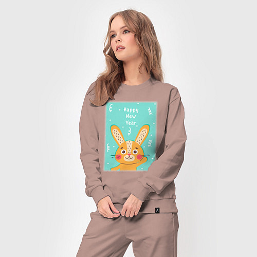 Женский костюм Новогодний милый заяц / Пыльно-розовый – фото 3