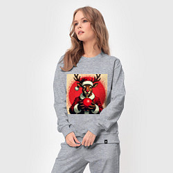 Костюм хлопковый женский Рождественский олень Рудольф в шапке Санты, цвет: меланж — фото 2