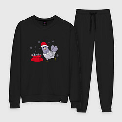 Костюм хлопковый женский Голубь и мешок семечек, цвет: черный