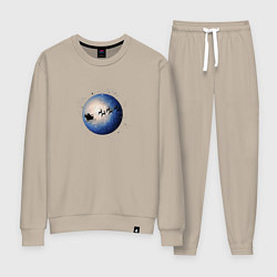 Костюм хлопковый женский Санта на оленях - темный, цвет: миндальный