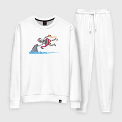 Костюм хлопковый женский Скелет и акула, цвет: белый