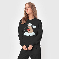 Костюм хлопковый женский Капибара с сердцем, цвет: черный — фото 2