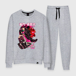 Костюм хлопковый женский Клинок рассекающий демонов Незуко луна, цвет: меланж