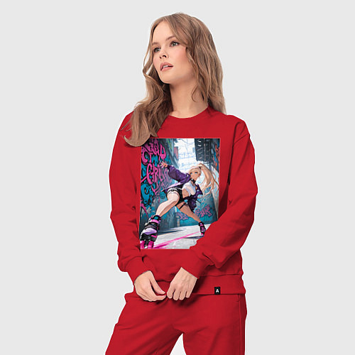 Женский костюм Девушка на роликах исполняет трюки / Красный – фото 3