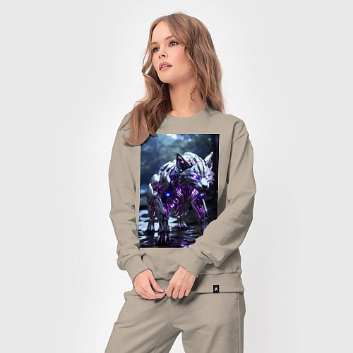 Женский костюм Киборг лиса с неоновой подсветкой / Миндальный – фото 3