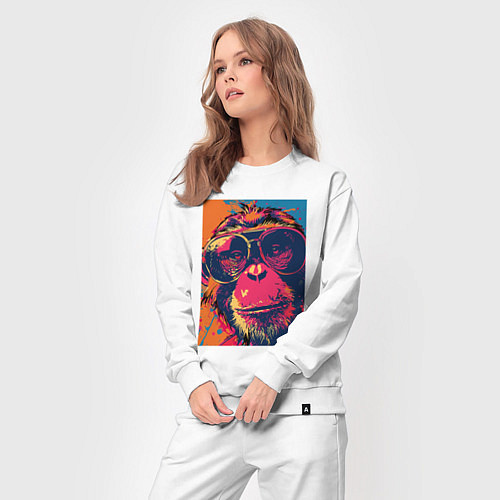 Женский костюм Обезьяна в очках big pop art / Белый – фото 3