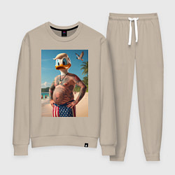 Костюм хлопковый женский Donald Duck-Trump on a Florida beach, цвет: миндальный