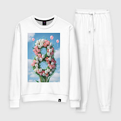 Костюм хлопковый женский Тюльпаны к 8 марта, цвет: белый