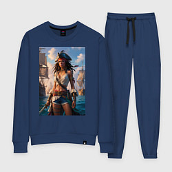 Костюм хлопковый женский Пиратка на фона флотилии кораблей, цвет: тёмно-синий