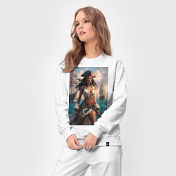 Костюм хлопковый женский Пиратка на фона флотилии кораблей, цвет: белый — фото 2